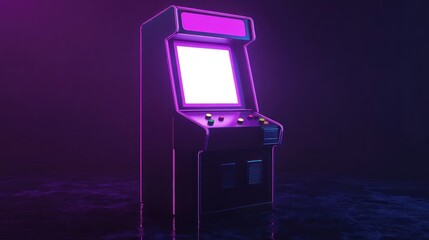 Retro arcade game cabinet glows in dark room