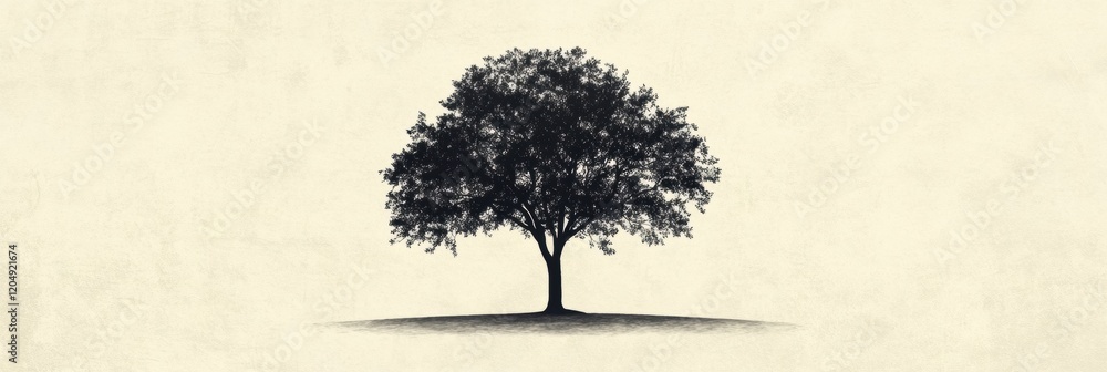 Poster silhouette of a solitary tree against a neutral background showcasing natures beauty and simplicity.