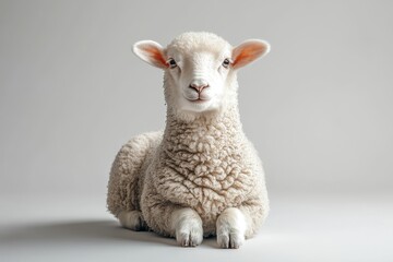 Naklejka premium Photorealistic Image of Sitting Sheep Isolated on White Background, Studio Shot