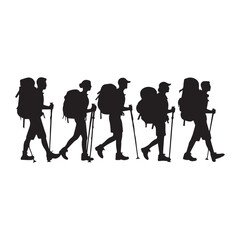 Obraz premium Set of silhouette of Hiking man. hikers with rucksacks and backpack silhouette.