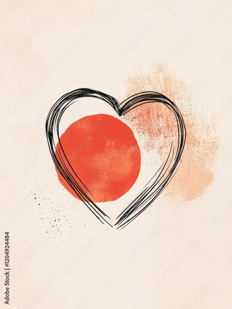Leinwandbilder Artistic representation of a heart and a circle against a light background in a modern style and vibrant colors. Generative AI