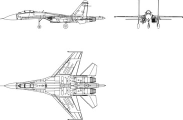 Vector illustration design image of stealth aircraft for air combat with modern full weapons