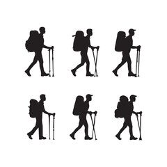 Obraz premium Set of silhouette of Hiking man. hikers with rucksacks and backpack silhouette.