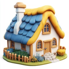 Cartoon Style Countryside Cottage with Cozy Garden