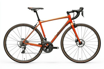 Ultra-realistic Road Bike with Black and Orange Details, Isolated on White Background