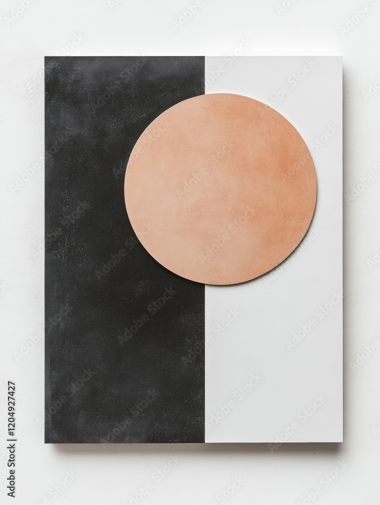 Poster modern abstract artwork featuring a large circular shape on a split black and white background. gene
