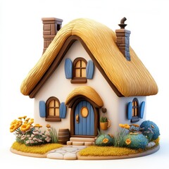 Cartoon Style Countryside Cottage with Cozy Garden