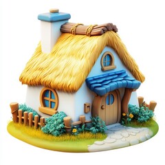 Cartoon Style Countryside Cottage with Cozy Garden