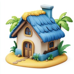 Cartoon Style Countryside Cottage with Cozy Garden