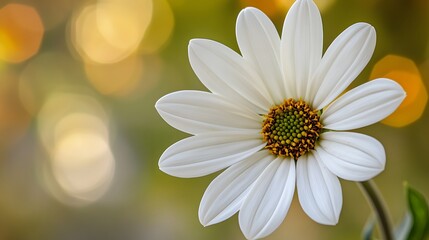 White Daisy Flower Blooms Softly In Golden Light