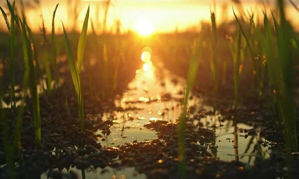 rice sprout in the soil