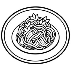 Simple Spaghetti Plate with Fork Line Art