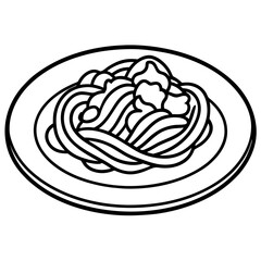 Simple Spaghetti Plate with Fork Line Art