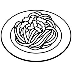Simple Spaghetti Plate with Fork Line Art