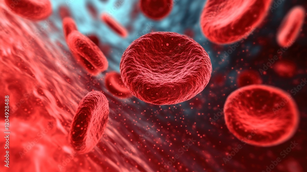 Poster vivid rendering showcases red blood cells moving through the bloodstream, highlighting their unique 
