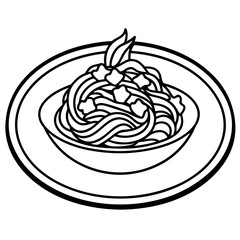 Simple Spaghetti Plate with Fork Line Art