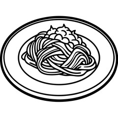 Simple Spaghetti Plate with Fork Line Art