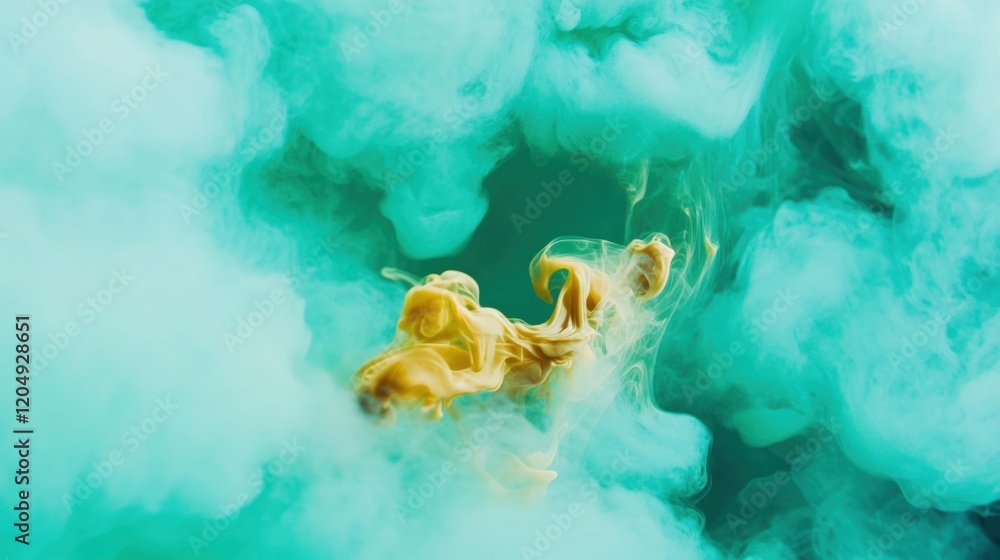 Aufkleber a vibrant swirl of green and gold smoke dances through the air, creating an abstract and captivating
