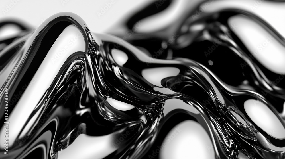 Poster intricate patterns of metallic waves create a dynamic interplay of black and white tones, reflecting