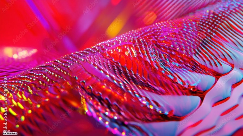 Fototapete Dynamic patterns of waves blend with soft bokeh lights, creating a colorful and striking visual effect in an abstract composition