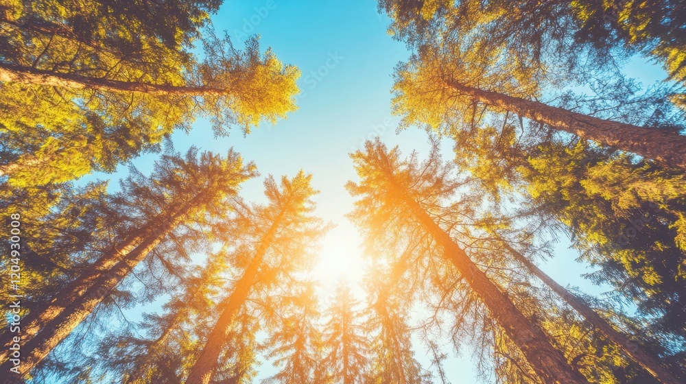 Aufkleber sunlight filters through the dense canopy of a forest, casting a warm glow on the towering trees and