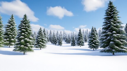 Fototapeta premium Snowy winter forest landscape with evergreen trees
