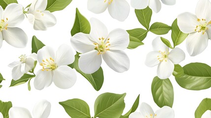 Obraz premium Delicate white blossoms and green leaves pattern