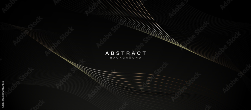Poster Minimalist Black Abstract Background with Subtle Golden Wave Lines