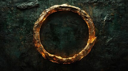 Golden Circular Frame on Dark Textured Background with Fiery Glow Effect