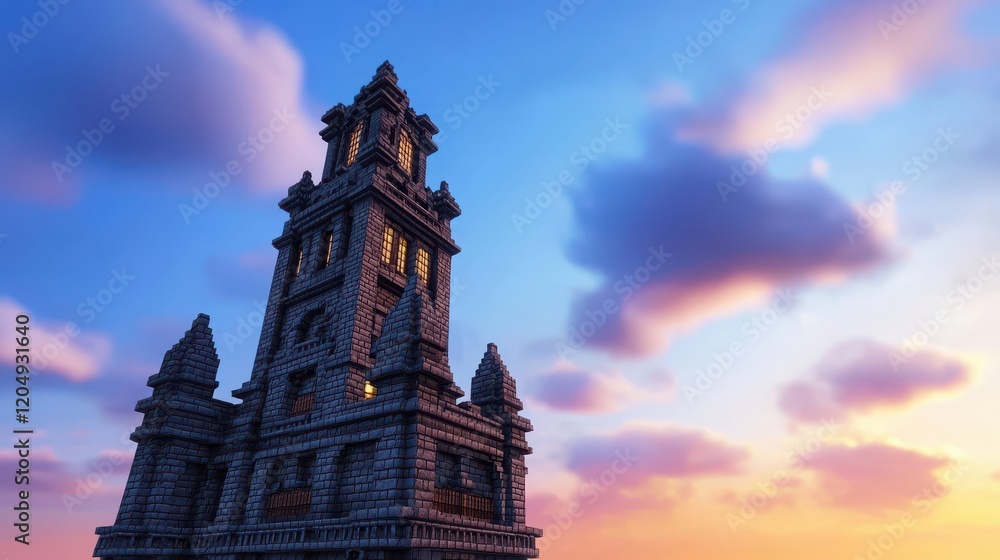 Aufkleber ethereal floating library in the sky with towering architecture at sunset
