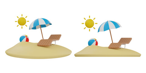 3D Beach Scene with Umbrella, Chair, and Ball