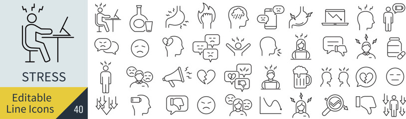 線の編集ができるストレスに関するアイコンセット（アウトライン化していない）
