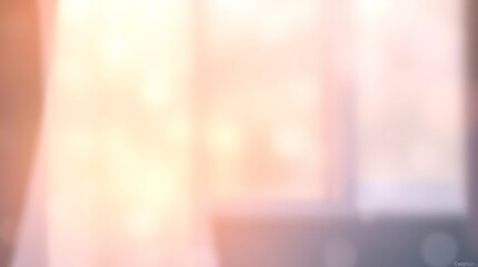 Soft sunlight through sheer curtains.