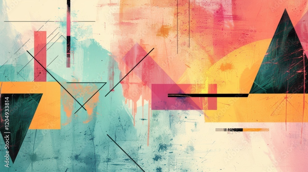 Poster bold geometric shapes in vibrant hues create a captivating abstract composition filled with movement