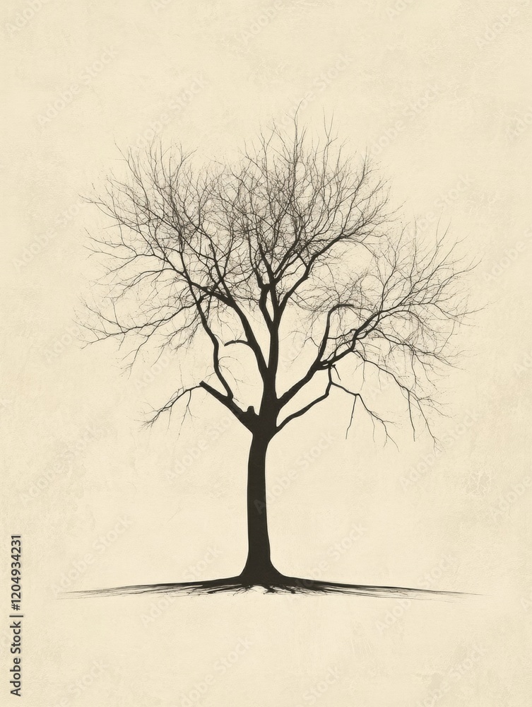 Fototapete silhouetted bare tree with intricate branches and shadows against a light background depicting seaso