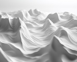 Fototapeta premium Abstract white 3D landscape with smooth, flowing waves and peaks.