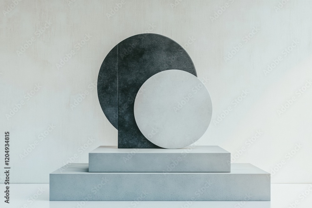 Aufkleber Abstract geometric sculpture arrangement with circular and rectangular shapes in a minimalist setting. Generative AI