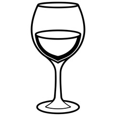 Sleek Wine Glass Outline Vector Illustration