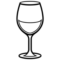 Sleek Wine Glass Outline Vector Illustration