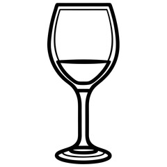 Sleek Wine Glass Outline Vector Illustration