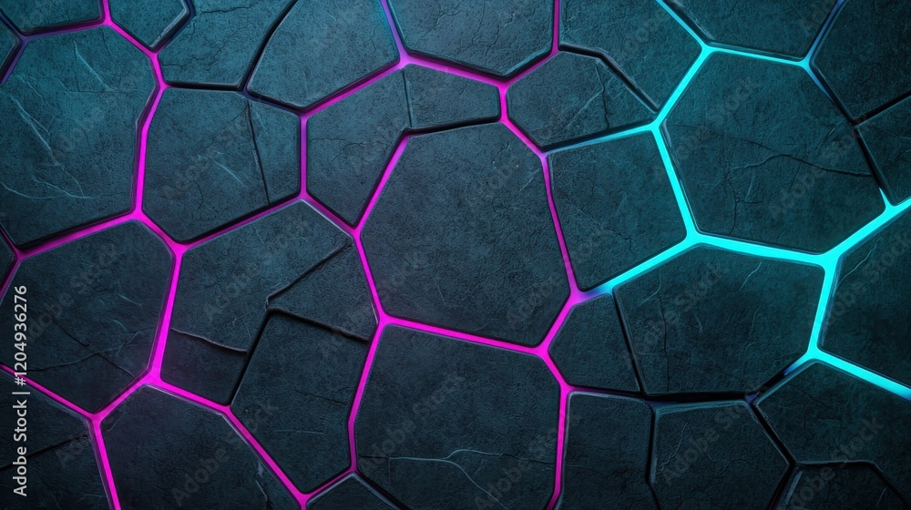 Poster futuristic 3d background with interlocking layers and neon accent lines in gigapixel quality