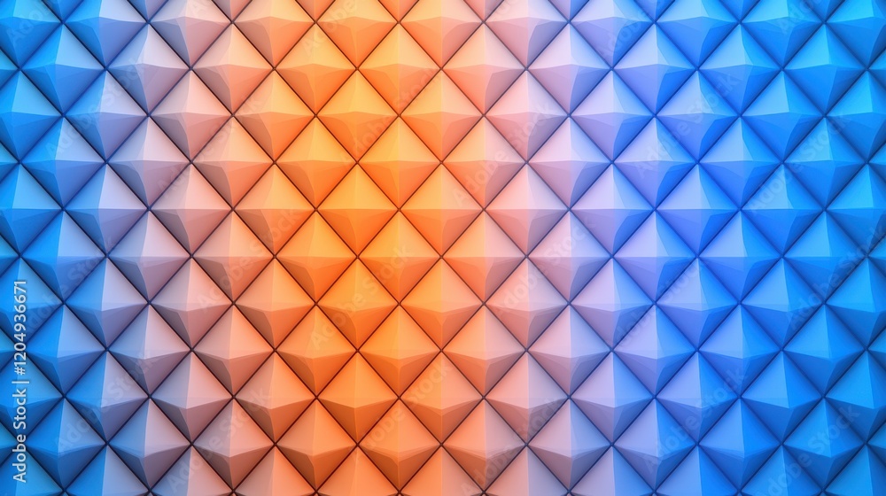 Poster geometric 3d fractal background with cascading patterns in blue and orange tones