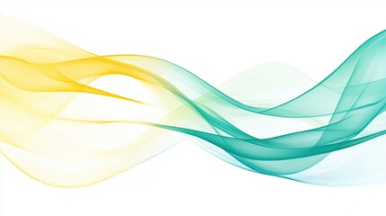 Colorful Waves of Light in Soft Blue and Yellow on White Background