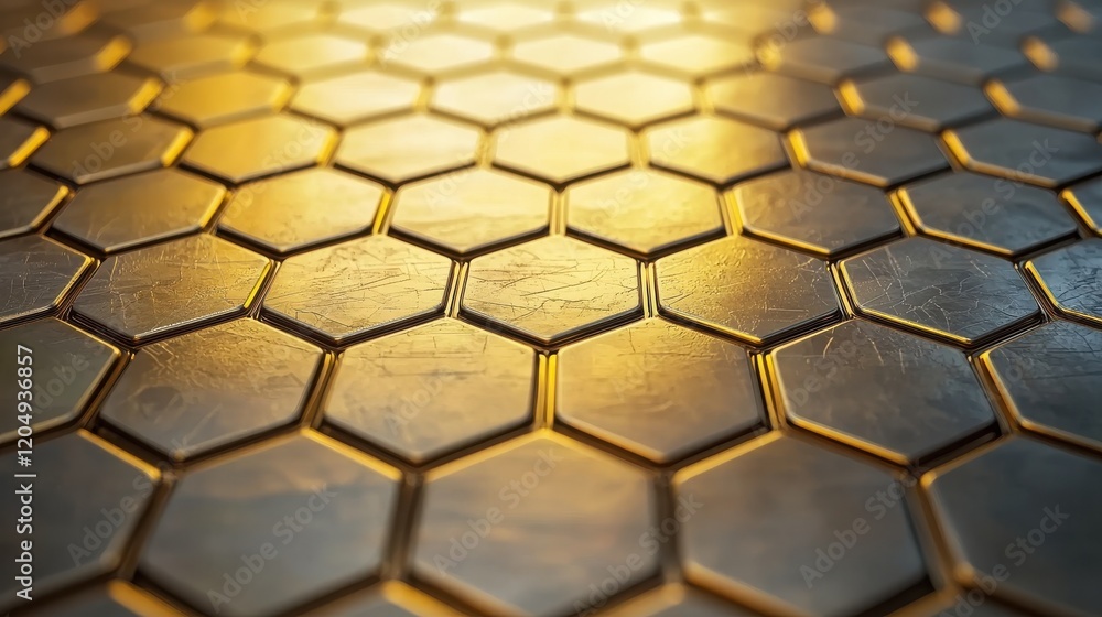 Aufkleber 3d metallic honeycomb pattern background with shiny surface and warm glow effects