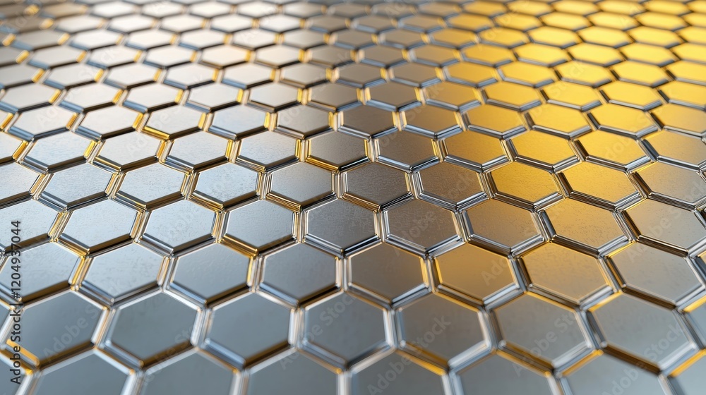 Poster metallic 3d honeycomb pattern background with detailed geometry and reflective surfaces