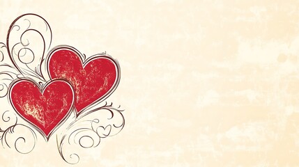 Two Red Hearts with Swirling Decorative Design