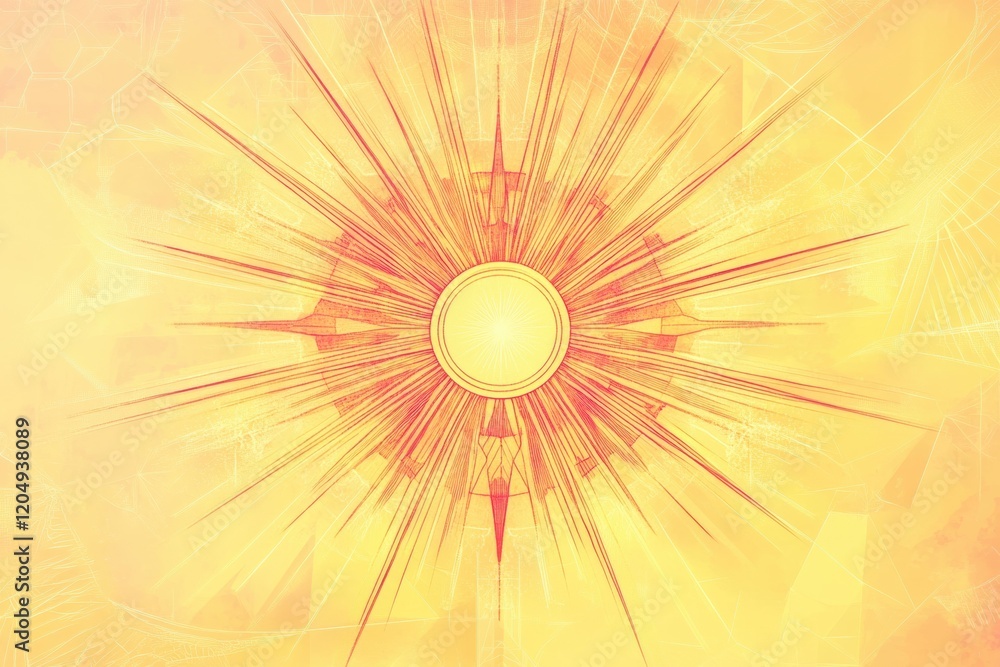 Poster radiant sunburst design with vibrant yellow and orange tones creating a warm and energetic atmospher