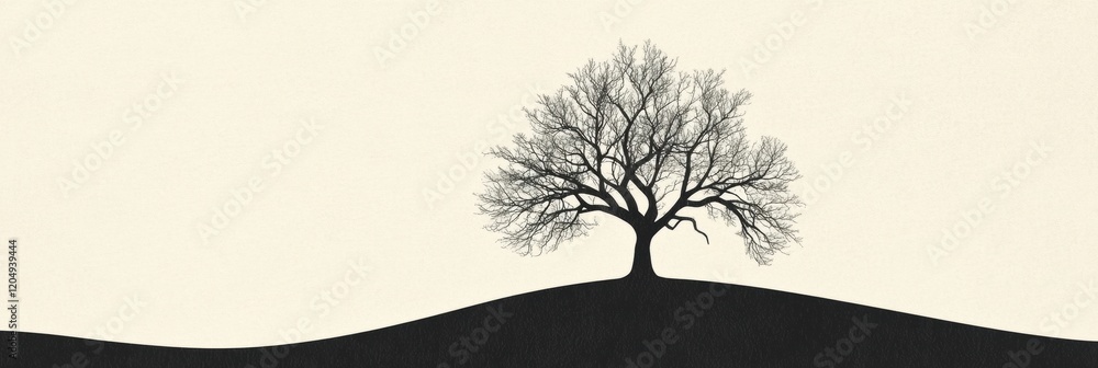 Aufkleber solitary tree stands majestically on a rolling hill against a neutral background during early mornin