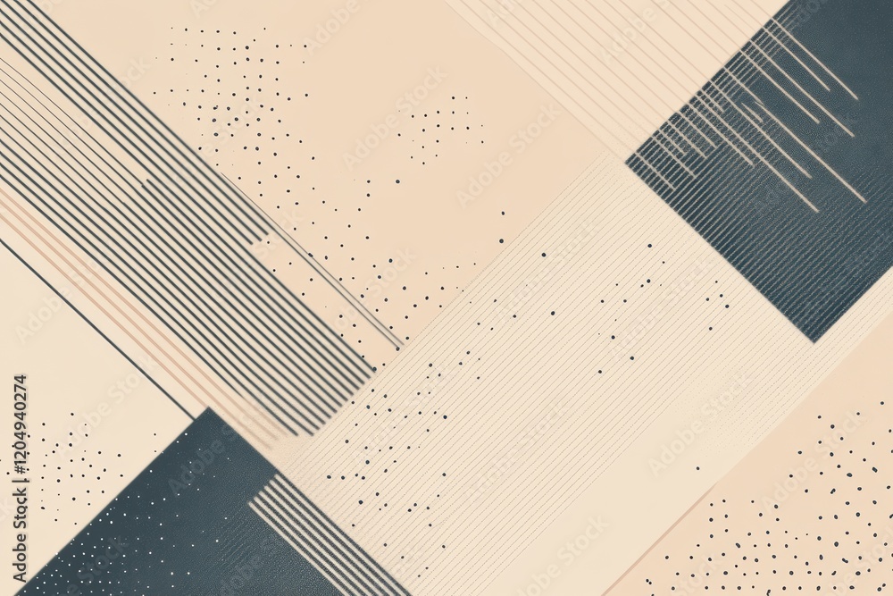 Poster Abstract geometric design featuring lines and shapes in muted colors with intricate patterns and textures. Generative AI