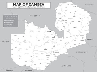 Obraz premium African Countries Geography Political map. Uganda Political map of country with capital, province or state capital, major cities and town.
